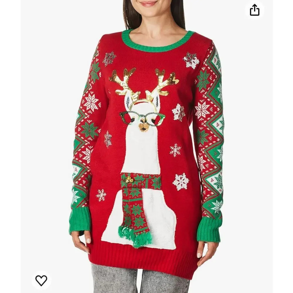 Isela Multicolor Llama Pullover Ugly Christmas Sweater  Womens Size Large‎